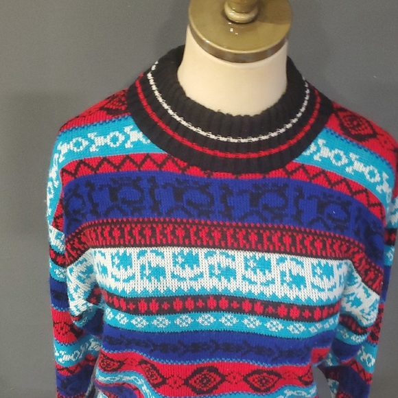 Vtg Glamour Knit Vibrant Multicolor Crewneck Sweater - Picture 3 of 11